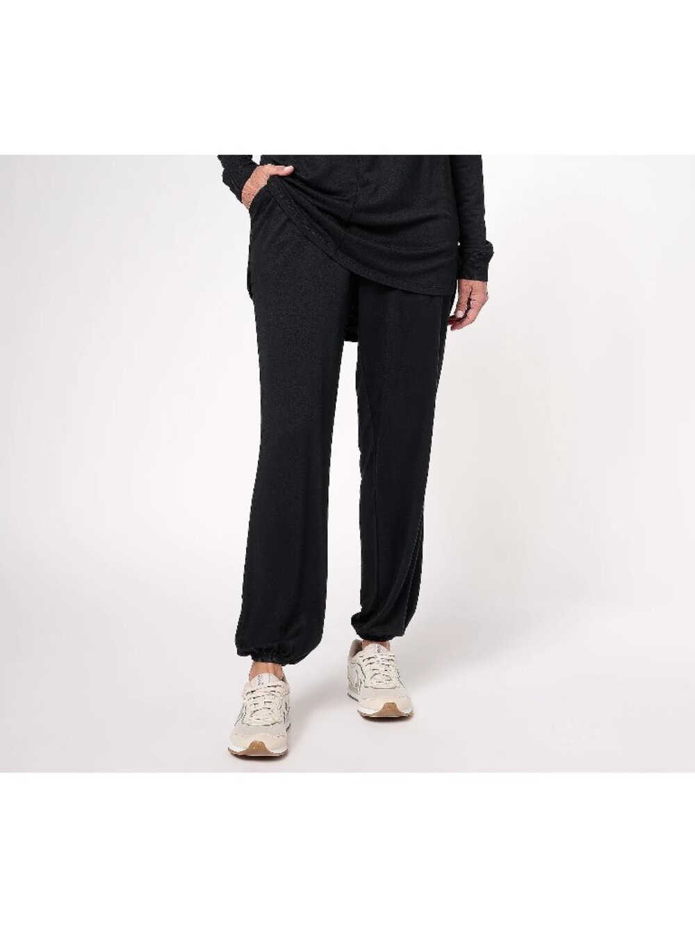 Girl With Curves Pants Large Petite Luxe French Terry Blouson Leg Black Cozy NEW